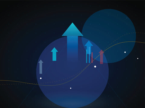 Business growth concept with glowing upward trend arrows and financial data
