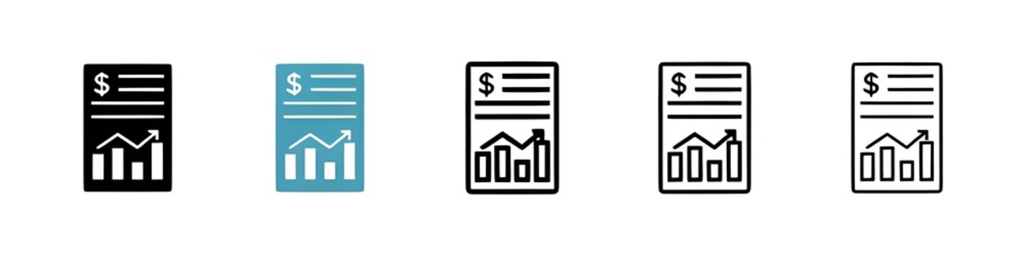 Financial report icons pack in black and blue. Thin line customizable illustration. Contour symbol. Vector isolated outline drawing. Editable stroke
