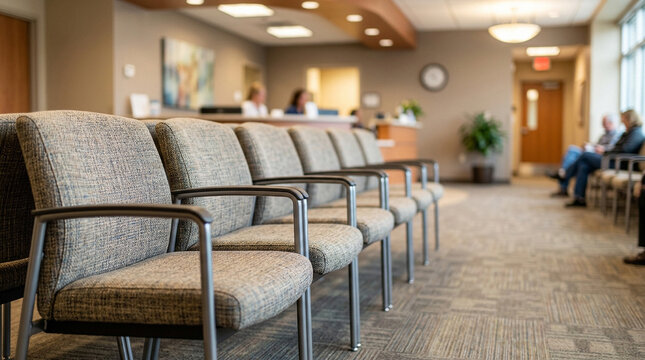 Modern medical waiting room with empty chairs