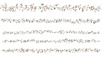Fototapeta premium Seamless watercolor flower borders set vector botanical vines with tiny blossoms for greeting cards