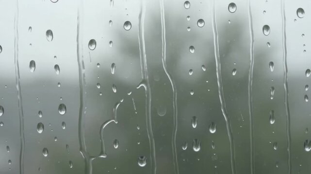 Rain Streaks on Window Glass During an Overcast Day