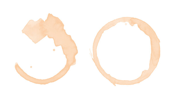 Coffee cup stains and tea ring marks isolated on a transparent background