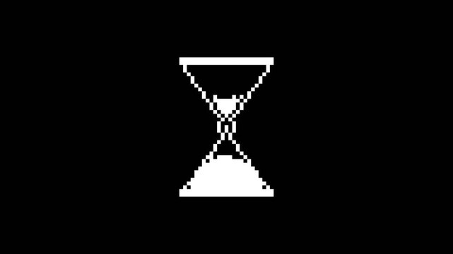 Pixel art hourglass loading icon animation on black background