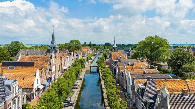 Aerial view of the historic village of Balk in Friesland, Netherlands, Europe