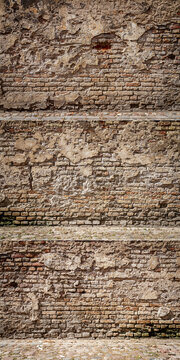 Collection of images with old cracked plaster and brick wall. Abandoned exterior urban backgrounds