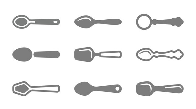 Varied kitchen spoon styles and cutlery icons.