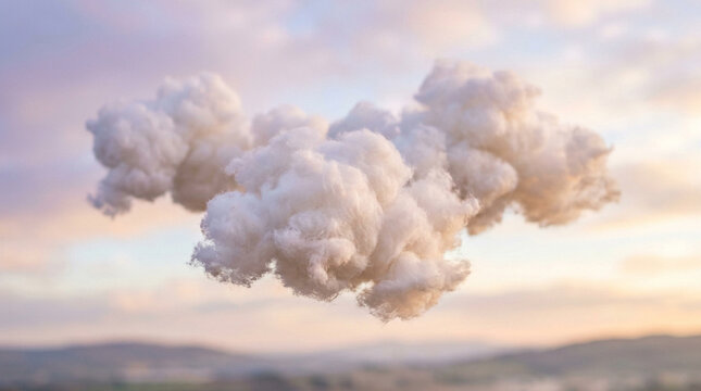 Fluffy Cotton Wool Cloud Floating in Pastel Sunset Sky
