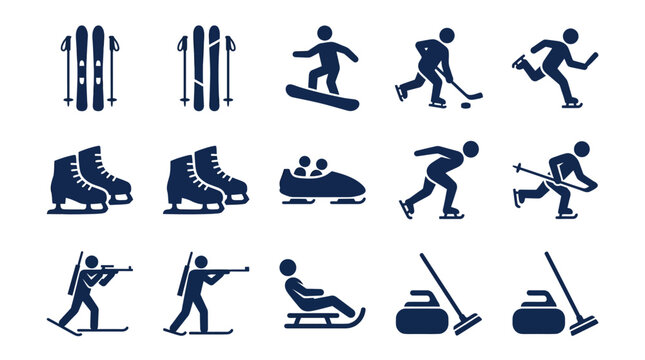 Winter sports icons including skiing and skating symbols.
