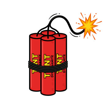Red dynamite sticks bundle with ignited fuse vector illustration for destruction or danger