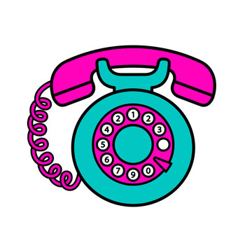 Retro telephone illustration featuring rotary dial design in bold vibrant pop art style