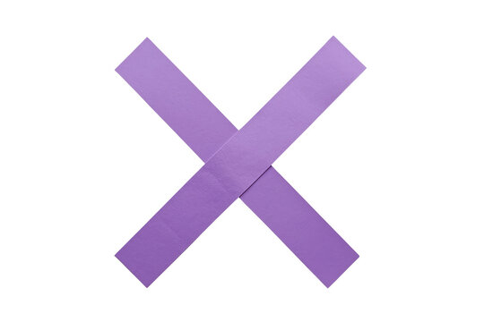 Purple crossed tape strips forming X mark