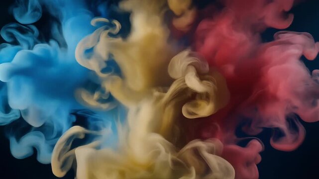 Vibrant blue, yellow and red smoke flowing on a dark background, ideal for commercial advertising, website design, corporate presentations, social media and creative visual projects.