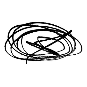 Hand drawn black ink scribble circle isolated on a transparent background
