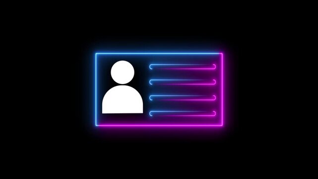Glowing neon Identification cards, ID Card icon animation. parsons verify icon, profile verify account icon. profile, user icon.