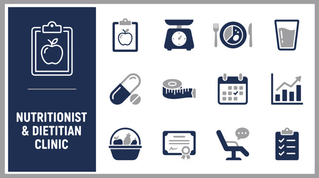 Nutritionist and dietitian clinic icons vector illustration representing healthy lifestyle and food habits