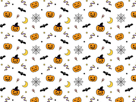 ハロウィンの線画イラストを敷き詰めたパターン背景（Illustrator ver.CC・パターンスウォッチ）