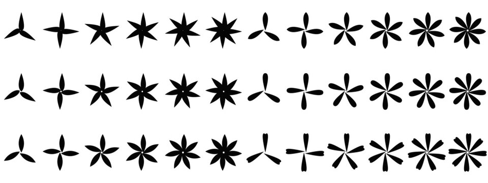 Star set - clean flat black and white geometrical graphic elements