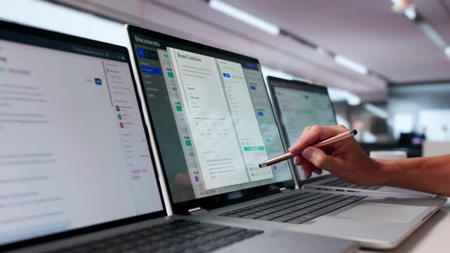 Mature Woman Organizes Digital Files Using Laptop