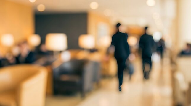 Professionals running through modern office corridor with motion blur