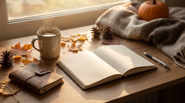 Year end planning desk with warm seasonal mood
