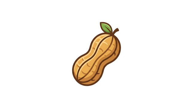 A stylized vector illustration of a whole peanut in its textured brown shell with a small green leaf on top, isolated on a white background