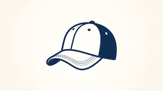 A minimalist vector illustration of a classic baseball cap featuring a white front panel and a dark blue visor and back, isolated on a clean background.