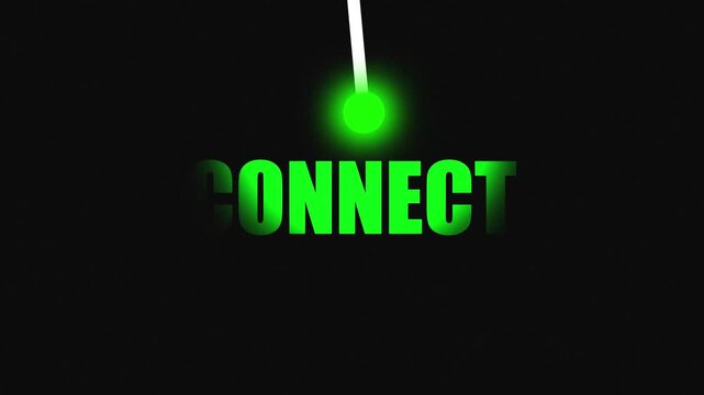 Digital welcome visual with gradient "CONNECT" text, glowing cyan dot, and white laser animation. Gradient Colored Text with Glowing white Laser Beam welcome.4k video black background,