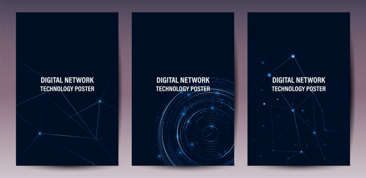 Digital network technology poster template set with abstract background