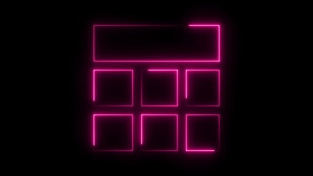 Pink neon boxes animation template for presentation or product showcase on black background
