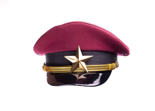 Red officer military cap isolated on white background