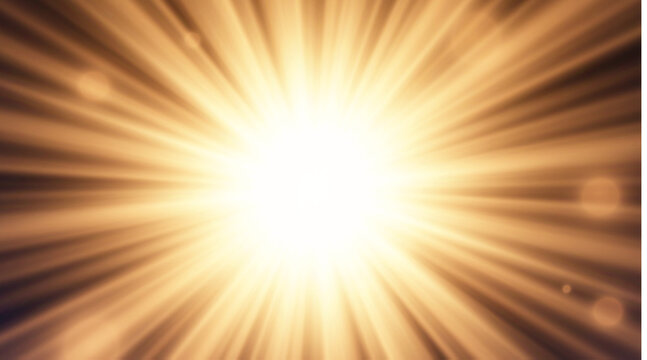Intense golden sunburst abstract background with radial light rays and bokeh