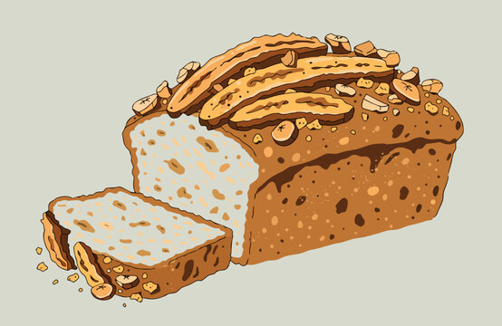 Stylized illustration of banana bread loaf topped with banana slices and crunchy nuts, representing the banana flavor food trend