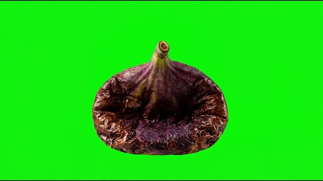 Time lapse of fresh fig decomposing and rotting against green screen