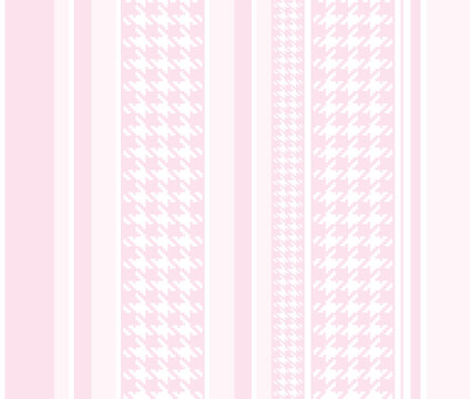 Seamless pattern houndstooth check vertical stripes soft doll nursery pink and white cute preppy print, tartan geometric plaid fabric fashion vector tweed baby texture  abstract graphic line design 