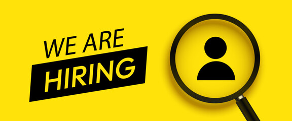 Fototapeta premium We are hiring concept with magnifying glass icon.