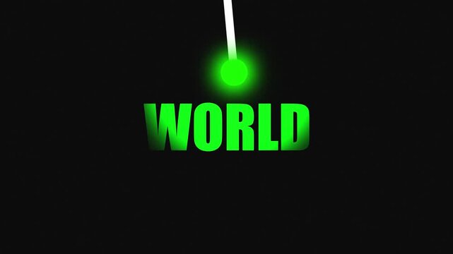 Digital welcome visual with gradient "WORLD" text, glowing cyan dot, and white laser animation. Gradient Colored Text with Glowing white Laser Beam welcome.4k video black background,