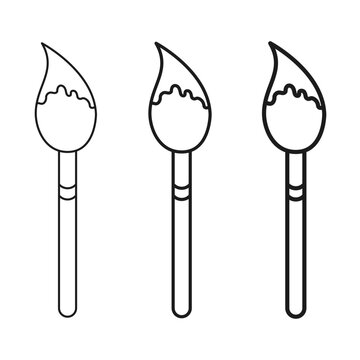 Paint brush icon set collection in stroke outline flat style. Paintbrush vector illustration on isolated background. Artistic equipment sign business concept.