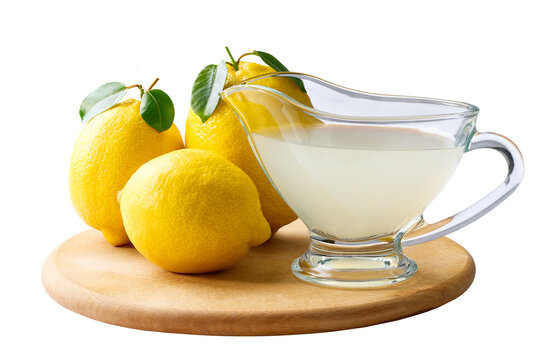 Fresh lemons fruit and of lemon juice isolated on white background. freshly squeezed lemon juice.
