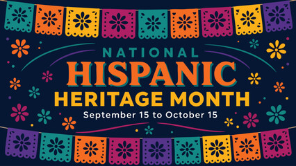 Fototapeta premium National Hispanic Heritage Month poster with colorful papel picado banners