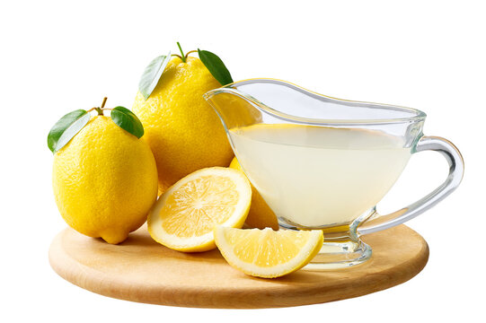 freshly squeezed lemon juice. Ripe lemons fruit and lemon juice isolated on white background.