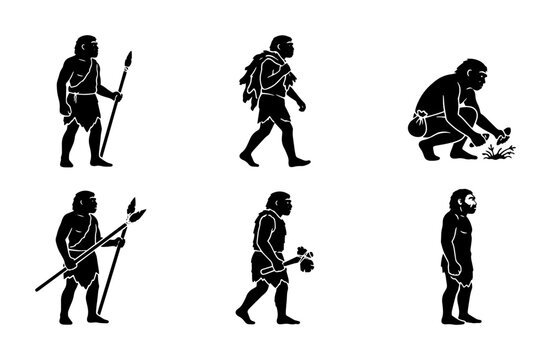 70 Evolution of Man Icons, Prehistoric Human Figures, Stone Age Ancestors, Primitive Life Stages Vector Set 100