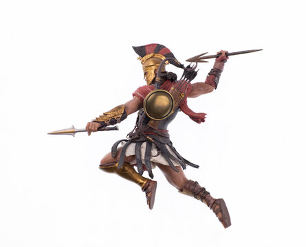 Spartan warrior with bow and sword on a white background