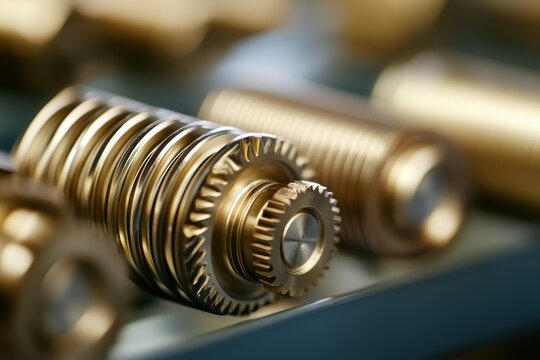 A captivating close-up showcases a precision worm gear, highlighting its intricate construction and mechanical design for use in machinery