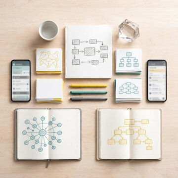 Business Flowchart Diagrams and Organizational Planning Sketches