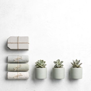 Minimalist Arrangement of Succulents and Gift Packages