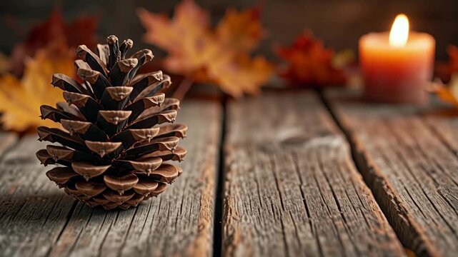 Pine Cone on Weathered Wood with Warm Glow