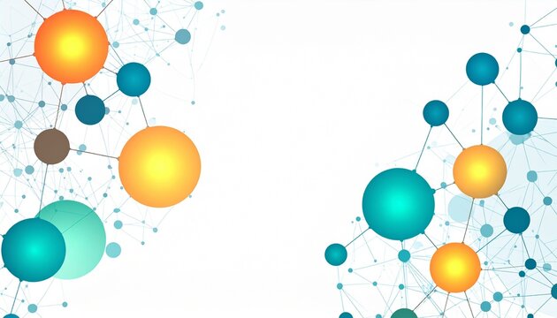 Abstract AI Neural Network Connection Concept with Teal and Orange Spheres on White Background