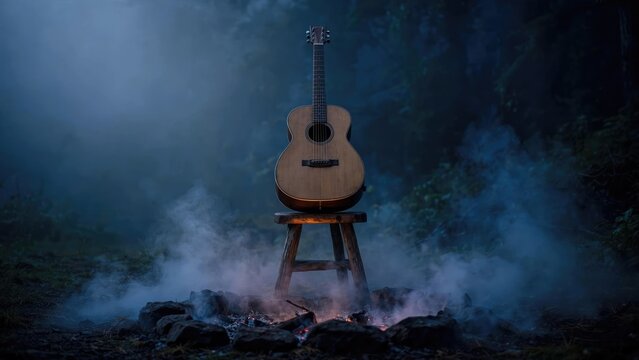 Moody Acoustic Guitar with Smoke Atmosphere