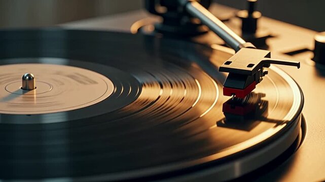 Classic Black Vinyl Record Spinning on Turntable