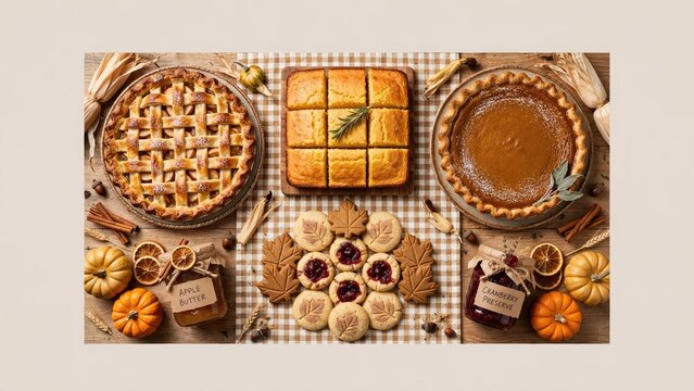 Rustic Fall Harvest Pies and Tarts Flat Lay Arrangement